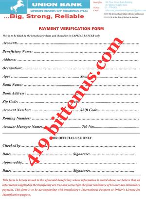 Union Bank Payment Verification form